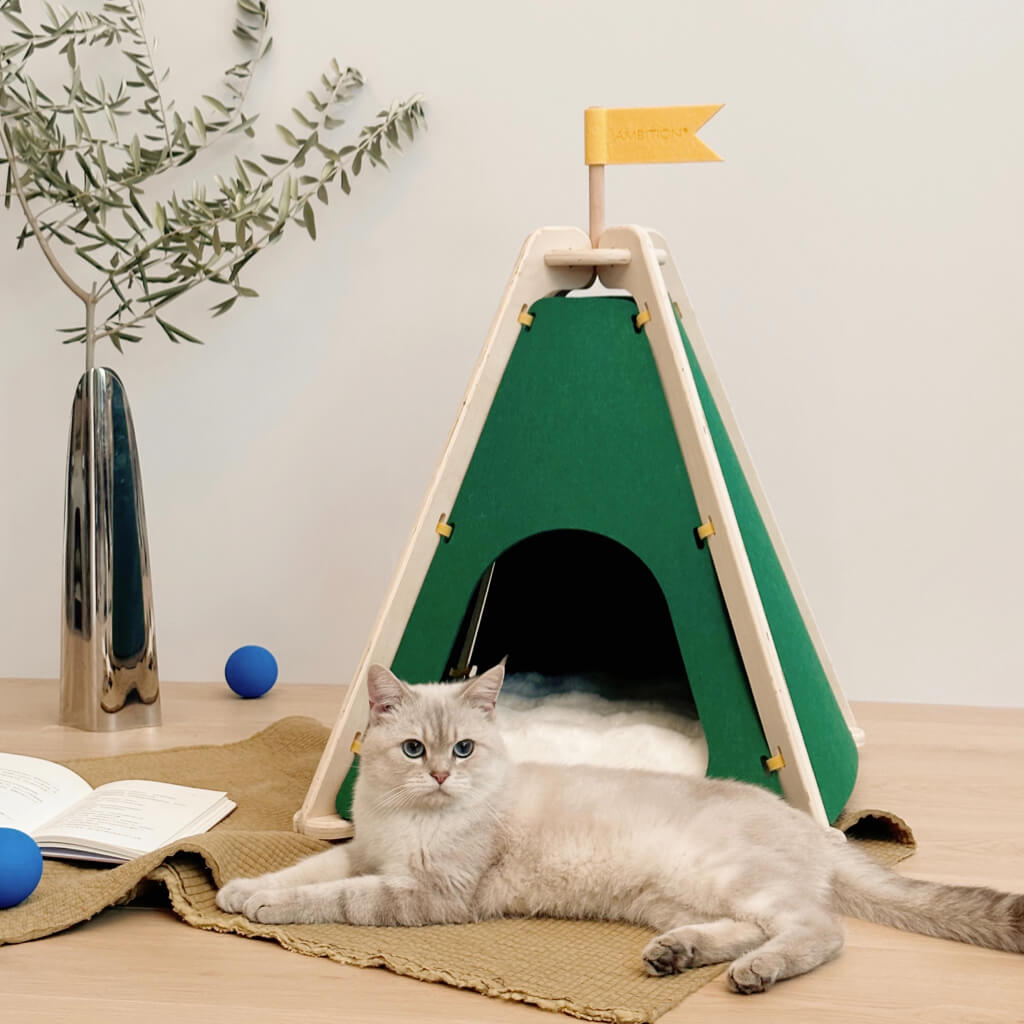 Cozy Green Felt Cat Tent Pet Teepee with Soft Cushion for Cats Sma Pewos