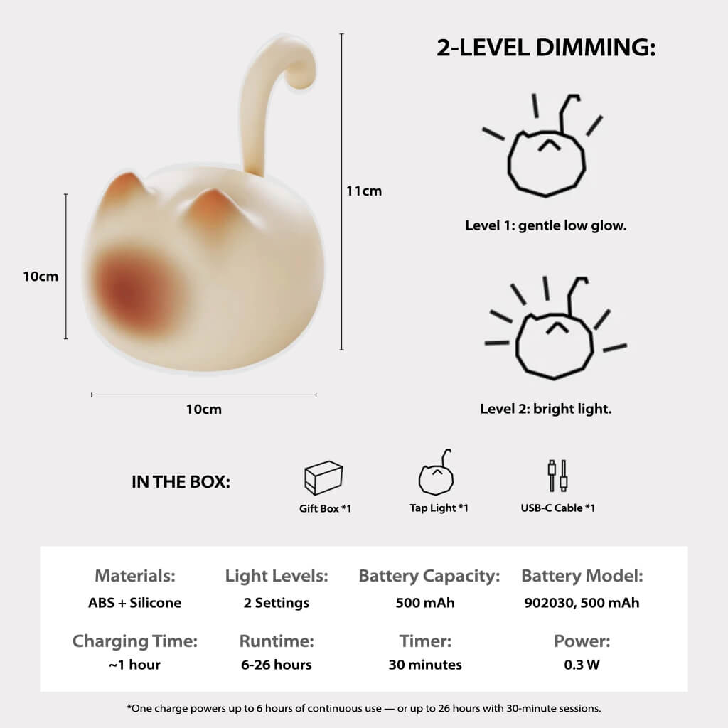 Cat Silhouette Tap Night Light – Dual Brightness, Cordless &amp; Portable