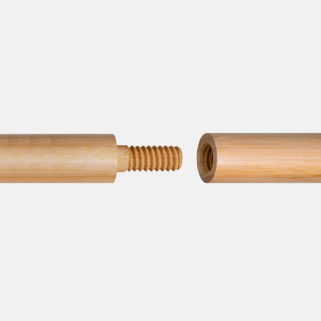 Smelling Felt Cat Bed + Bamboo Side Table assembly detail - close-up of bamboo screw connection, showcasing sturdy and eco-friendly materials for easy assembly.
