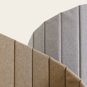 Close-up of fabric details for Time Travel Tower Cat Tree in Light Grey and beige colors, showcasing quality stitching.