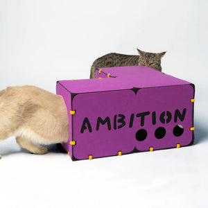 Purple stackable cat playhouse. Modular cat furniture made of high-quality felt, designed for interactive play and comfort.