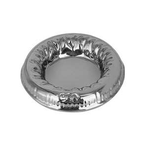 Stylish Buoy Pet Bowl in metallic silver ceramic finish, featuring a unique buoy-inspired shape for multi-purpose use as a cat bowl, jewelry tray, or home decor piece.