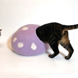 Wool Felt Cat Cave – playful cat entering through wide front opening
