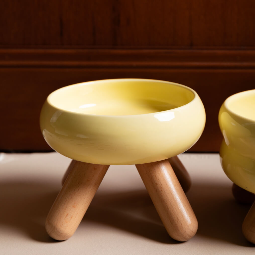Close-up of the Gulu Ceramic Pet Food Bowl in Cheese Yellow - Minimalist Design