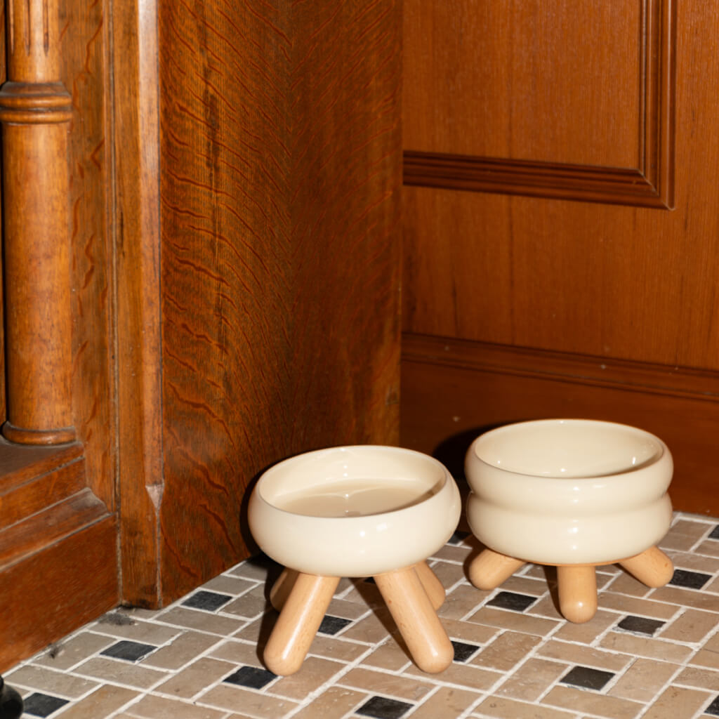 Stylish Gulu Ceramic Pet Bowls - Cream White, arranged in a minimalist home setting.