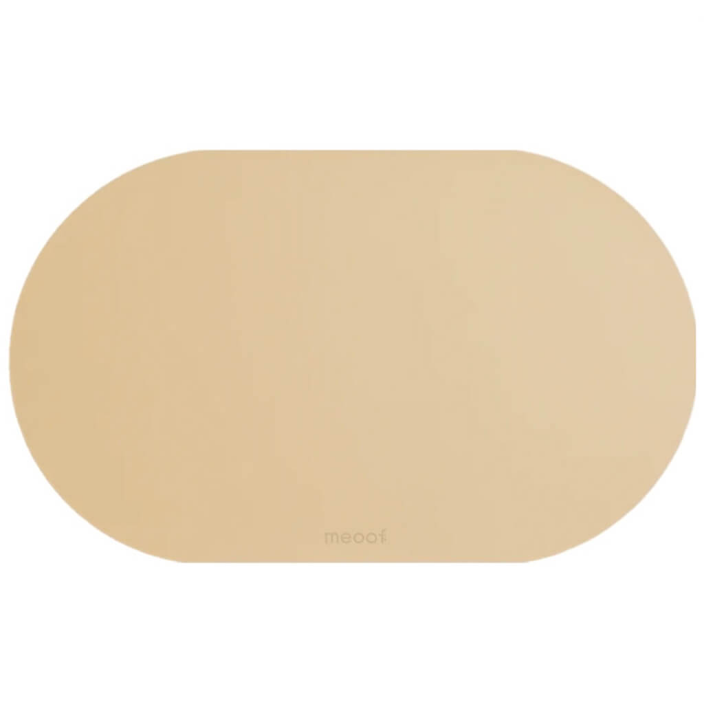 Top-down view of Meoof Gulu placemat in brown color – sleek and neutral pet floor mat design.