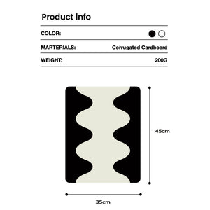 Product info diagram for Coral Cat Scratching Pad – black and white wave pattern, 35x45cm corrugated cardboard.