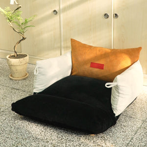 Pure Cotton Corduroy Pet Couch in a cozy corner with a modern aesthetic and neutral colors.