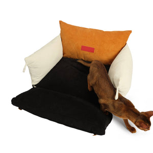 Chic and cozy Pure Cotton Corduroy Pet Couch, designed for small pets in black and orange tones.