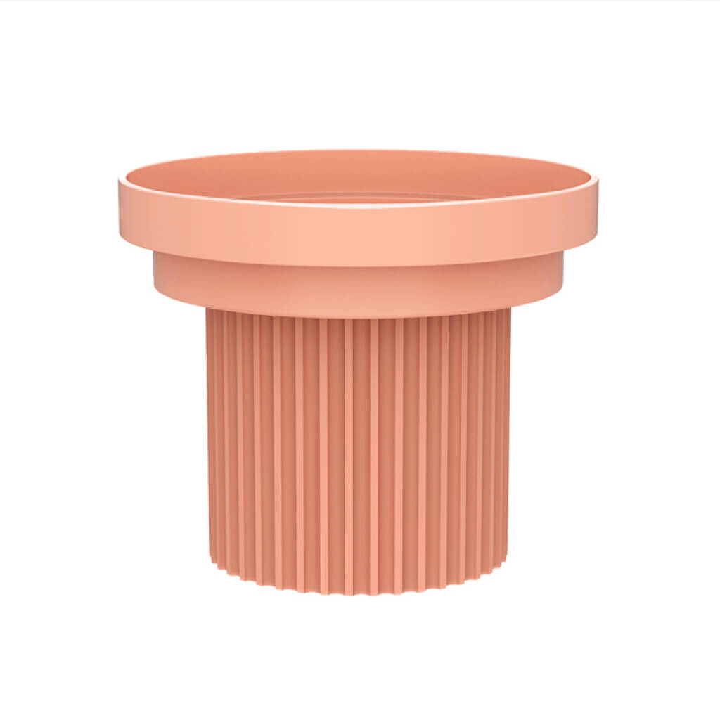Full view of the Purrre coral Teeth Party Pet Bowl's flat plate version, demonstrating its versatility in feeding setup.