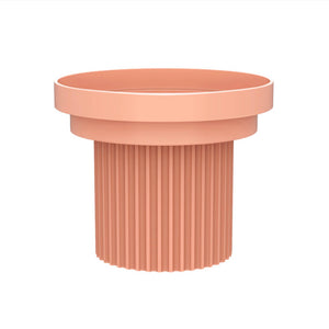 Full view of the Purrre coral Teeth Party Pet Bowl's flat plate version, demonstrating its versatility in feeding setup.