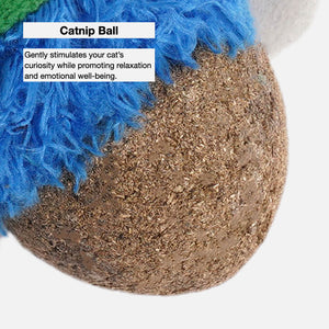Close-up view of the textured catnip ball base of the toy showing natural catnip ingredients.