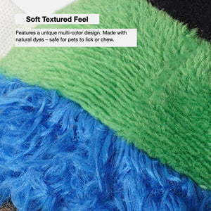 Vibrant multicolor plush fabric detail on catnip fly toy, made with pet-safe natural dyes.