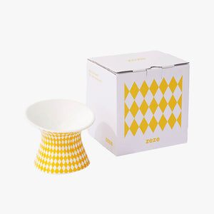 Elevated Ceramic Bowl - Yellow Rhombus