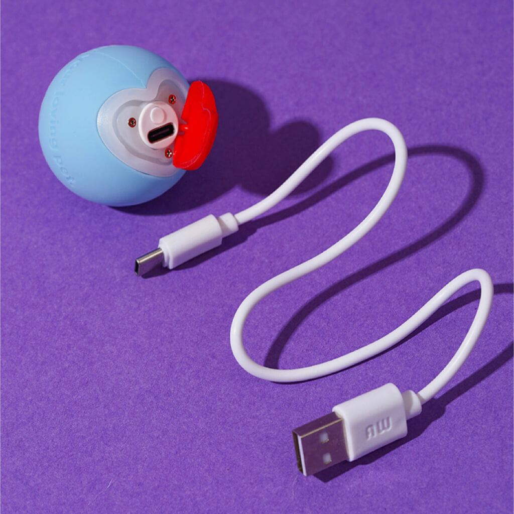 USB charging cable and port on the interactive smart cat ball.