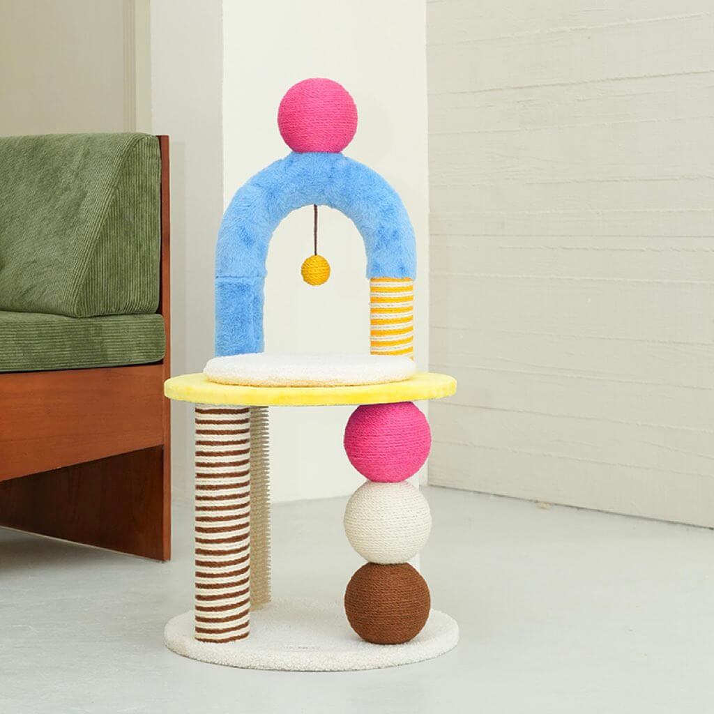 Empty PlayPop Geometric Cat Tree showing modern geometric structure and colorful details