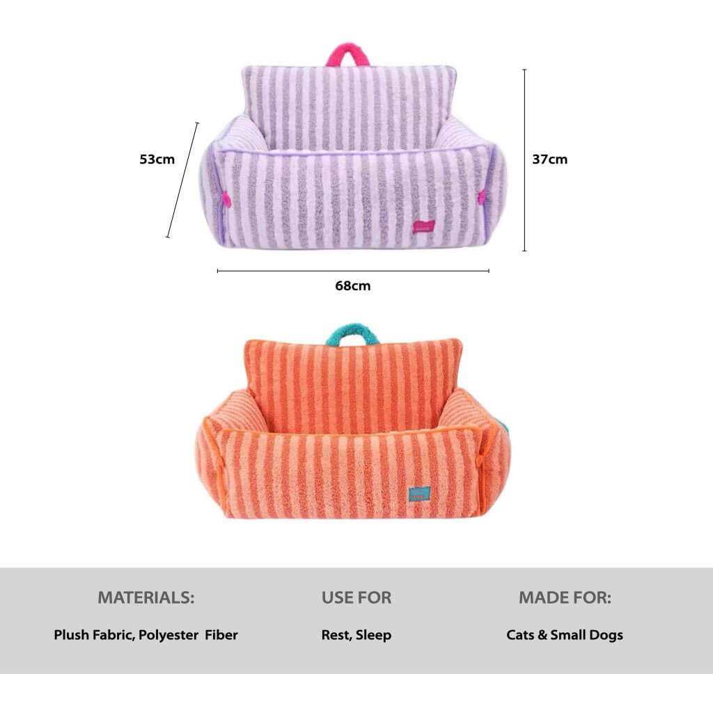 Plush Striped Cat Bed with Backrest – Cozy Sofa-Style Pet Lounger for Cats & Small Dogs