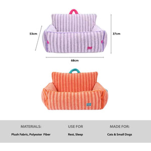 Plush Striped Cat Bed with Backrest – Cozy Sofa-Style Pet Lounger for Cats & Small Dogs