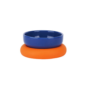 Blue ceramic bowl with orange single food-grade silicone base for fashionable color combo.
