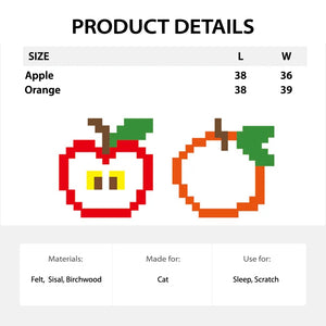 Pixel Fruit-Themed Sisal Cat Scratcher | Apple & Orange Wall-Mounted Cat Scratching Board