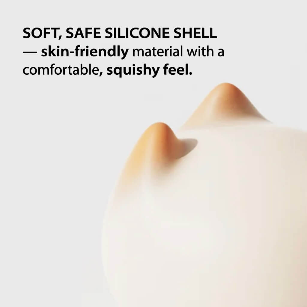 Close-up of silicone “ears” — soft, safe silicone shell, squishy feel on the cat night light.