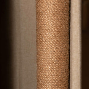 Detailed view of the sisal scratching post in the beige Time Travel Cat Tower, designed for durable and satisfying scratching for cats.