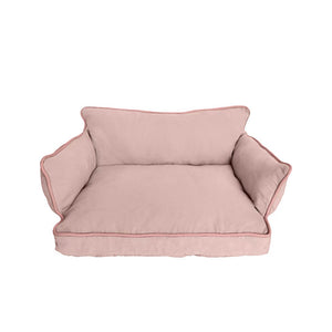 Cozy Pet Sofa Bed - Piped #2 Strawberry + #5 Dora’s Wall, minimalist design with pink piping.