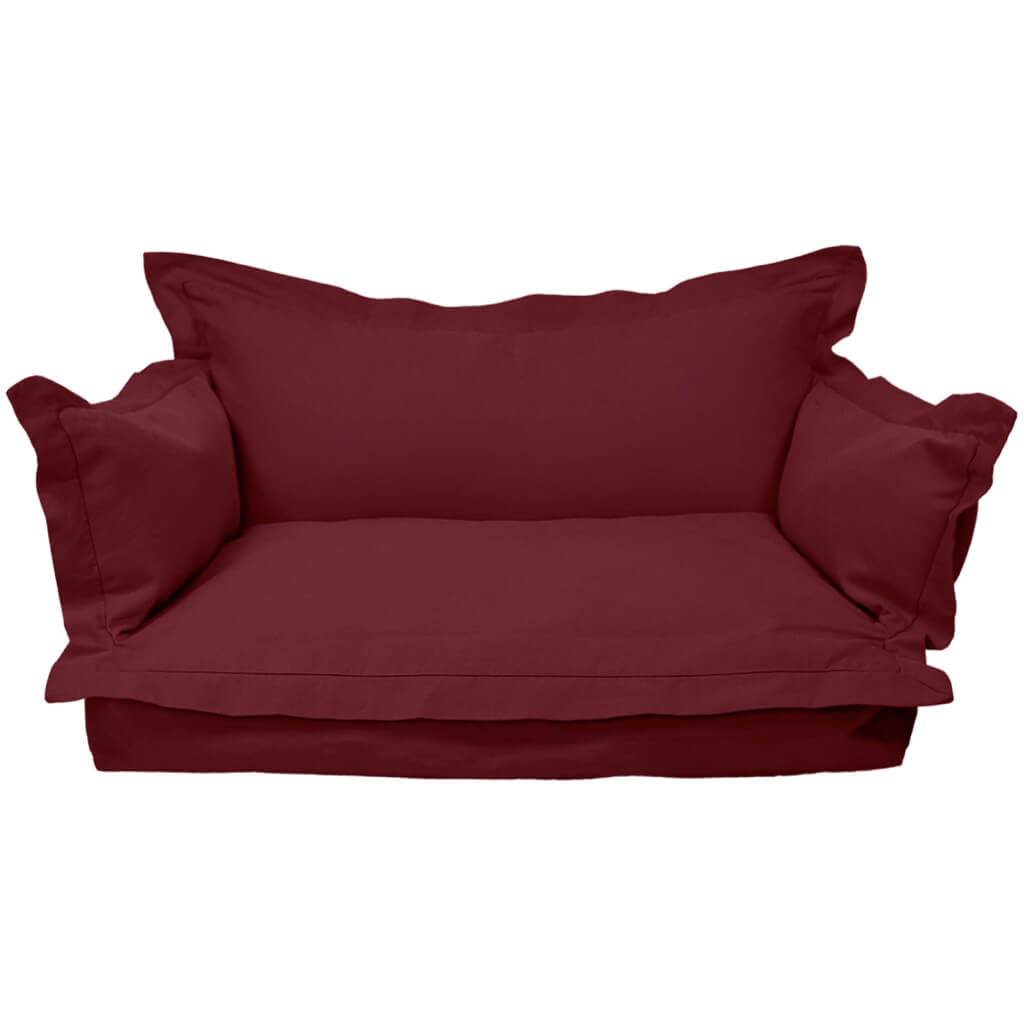 Cozy Pet Sofa Bed in deep burgundy, product view.