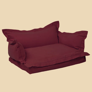 Cozy Pet Sofa Bed - Pillow #20 Burgundy, product close-up side view.