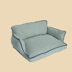 Minimalist design Cozy Pet Sofa Bed - Piped #23 Zweig with blue piping, offering ultimate pet comfort.