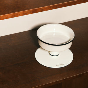 Bamboo Island elevated white ceramic pet bowl; minimalist pedestal design, magnetic detachable stand.