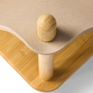 Detailed view of the bamboo post and felt surface from the Smelling Felt Cat Bed + Bamboo Side Table, highlighting the craftsmanship and natural materials.