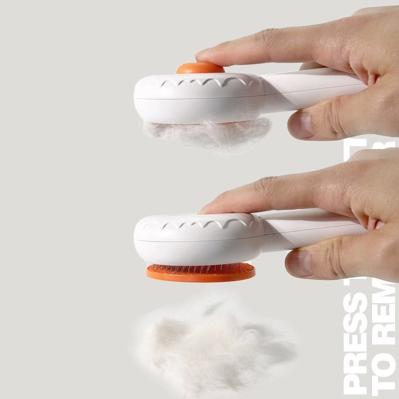 Design Pet Grooming Comb Brush fur removal mechanism activated by an easy-to-press button.