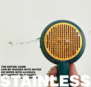 Close-up of the stainless steel pins on the Design Pet Grooming Comb Brush being washed.