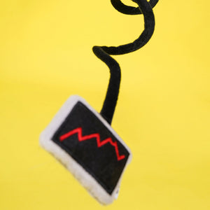 Felt stock chart attachment on bouncy cord of bull market cat toy