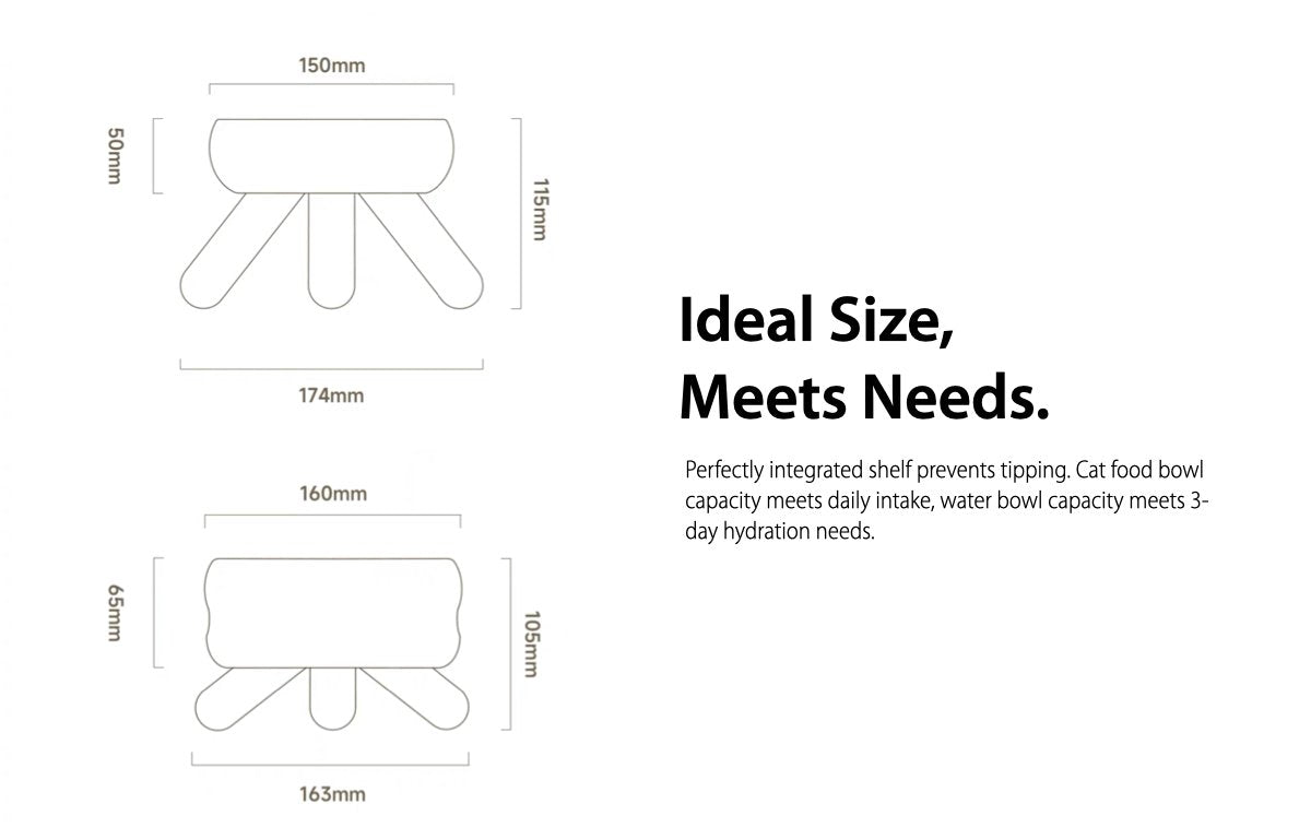Gulu Elevated Ceramic Pet Bowls, Size Info, By Meoof
